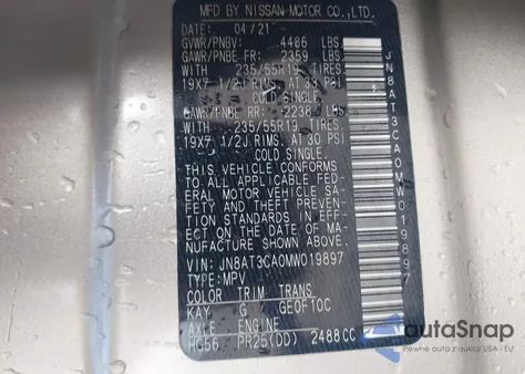 2021 Nissan Rogue Sl Fwd z USA, uszkodzony, nr VIN JN8AT3CA0MW019897